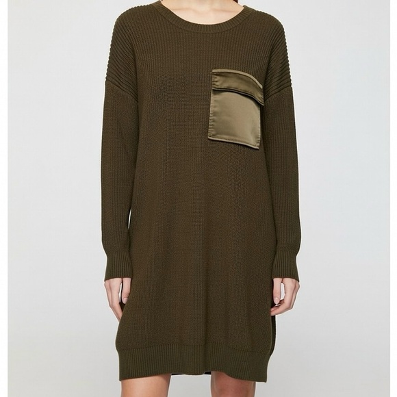 Steve Madden Dresses & Skirts - Steve Madden Olive Green Sweater Dress with Satin Pocket
